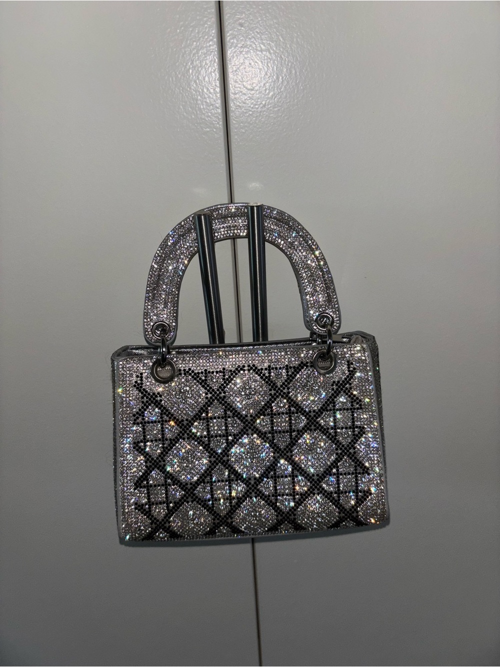 Sparkling Silver Crystal Top-Handle Bag
